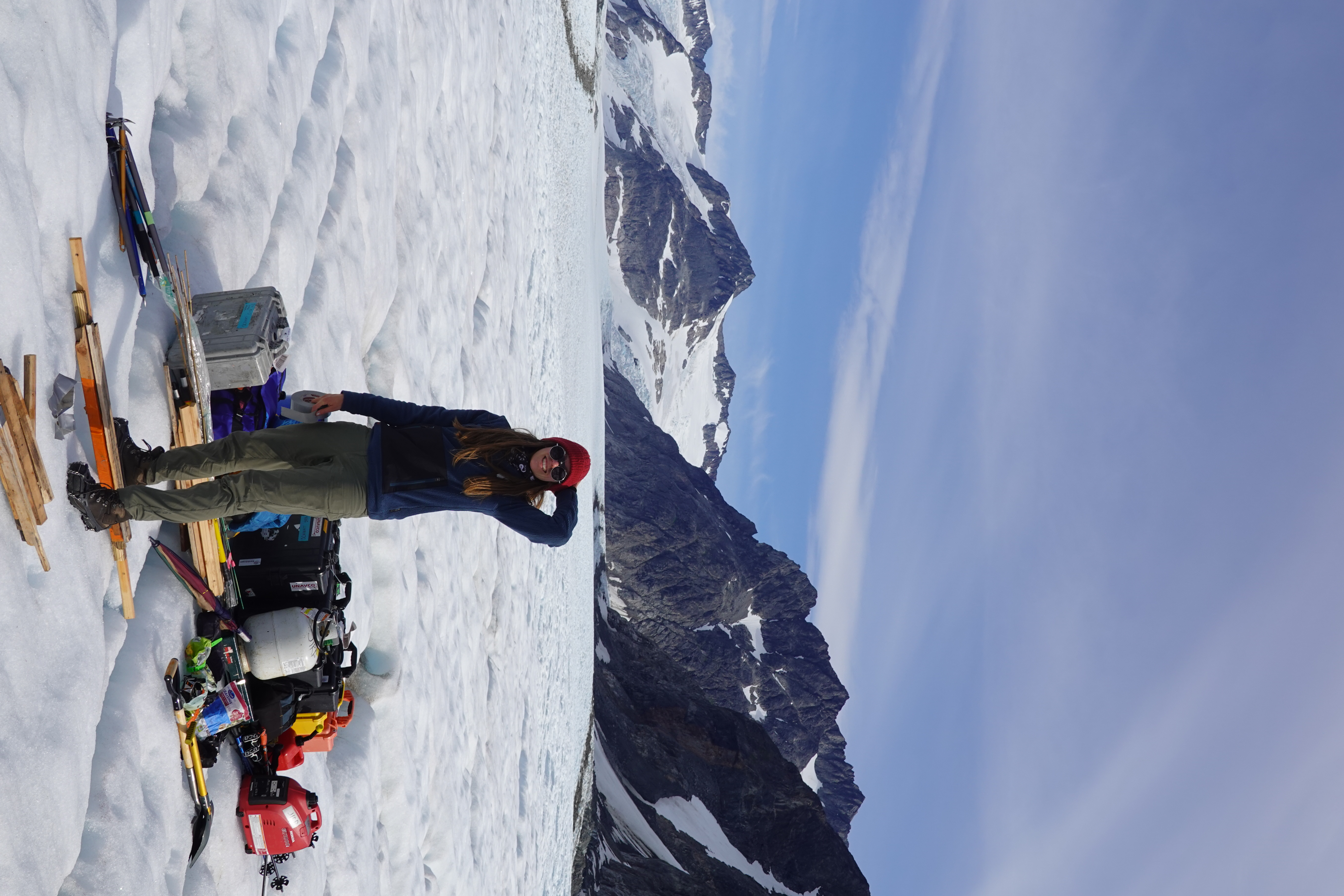 Me in the Gilkey Trench in front of some science equipment. We and the equipment just got dropped by the heli, so we can collect data, among others about the mysterious O-Gives (waves of a glacier after an ice-fall). We stayed there for almost six days.